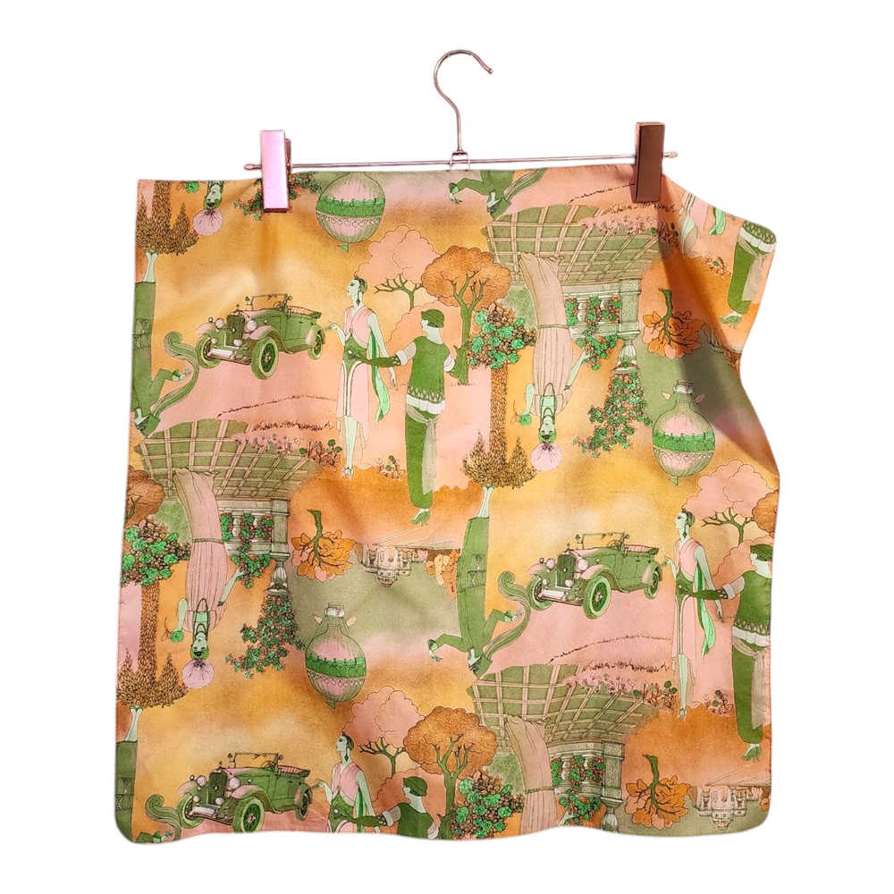 VINTAGE 70's graphic square Scarf with‎ Scenic Print